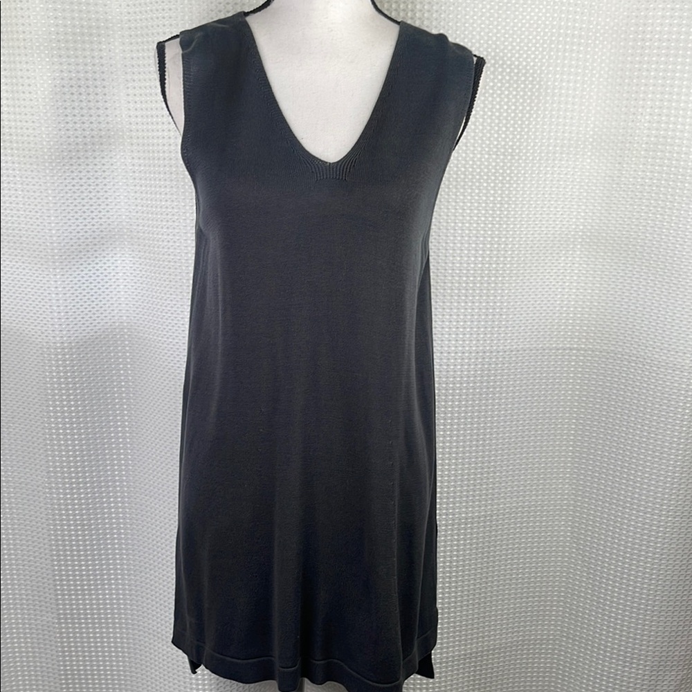 Eileen Fisher System Sleeveless Knit Tunic Tencel V-Neck Gray Sz M
